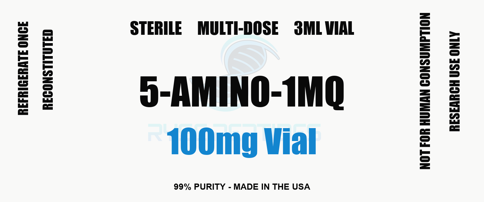 5-Amino-1MQ 100mg Vial research compound label - Ryse Peptides