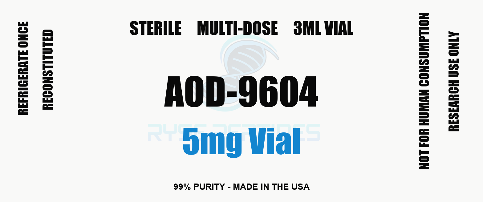 AOD-9604 5mg Vial research compound label - Ryse Peptides