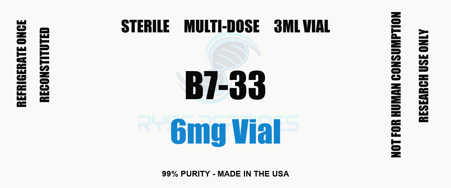 B7-33 6mg Vial research compound label - Ryse Peptides