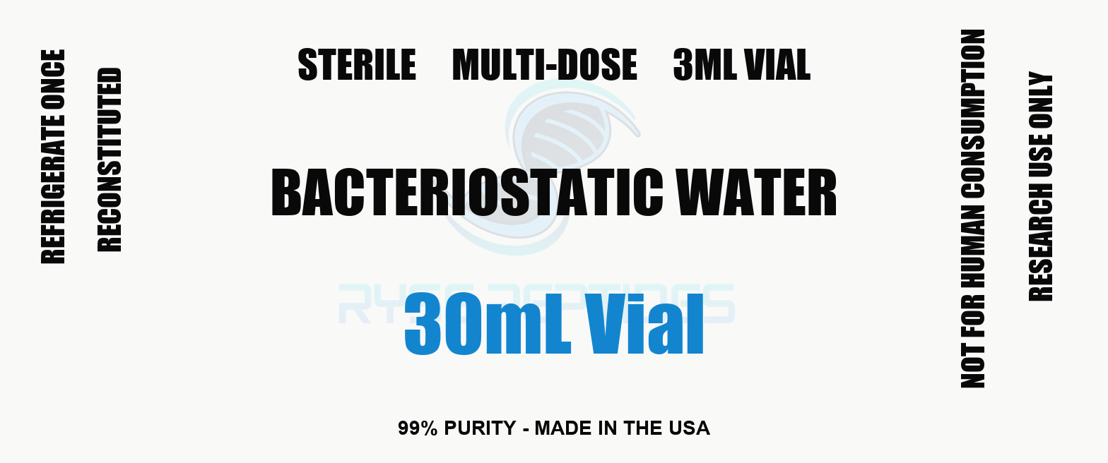 Bacteriostatic Water 30mL Vial research compound label - Ryse Peptides