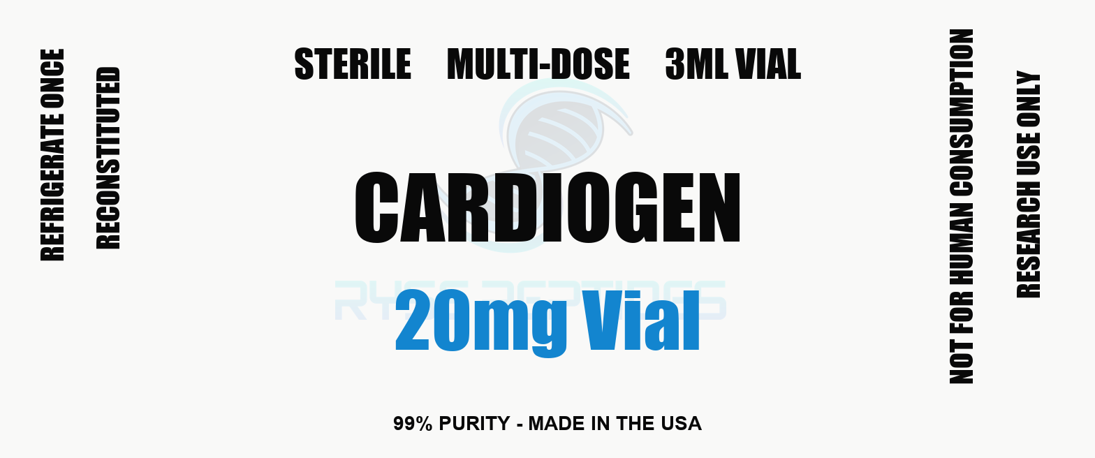 Cardiogen 20mg Vial research compound label - Ryse Peptides