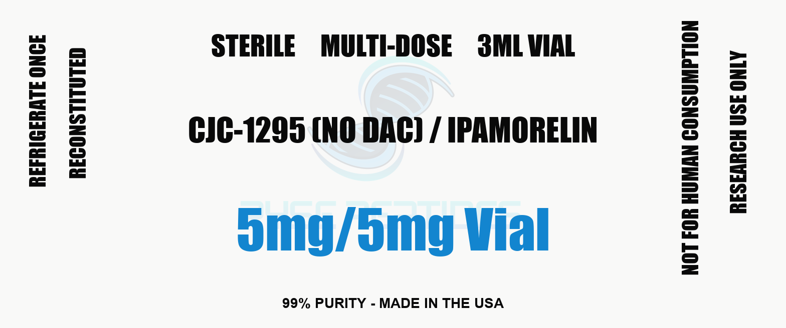 CJC-1295 (No DAC) / Ipamorelin 5mg / 5mg Vial research compound label - Ryse Peptides