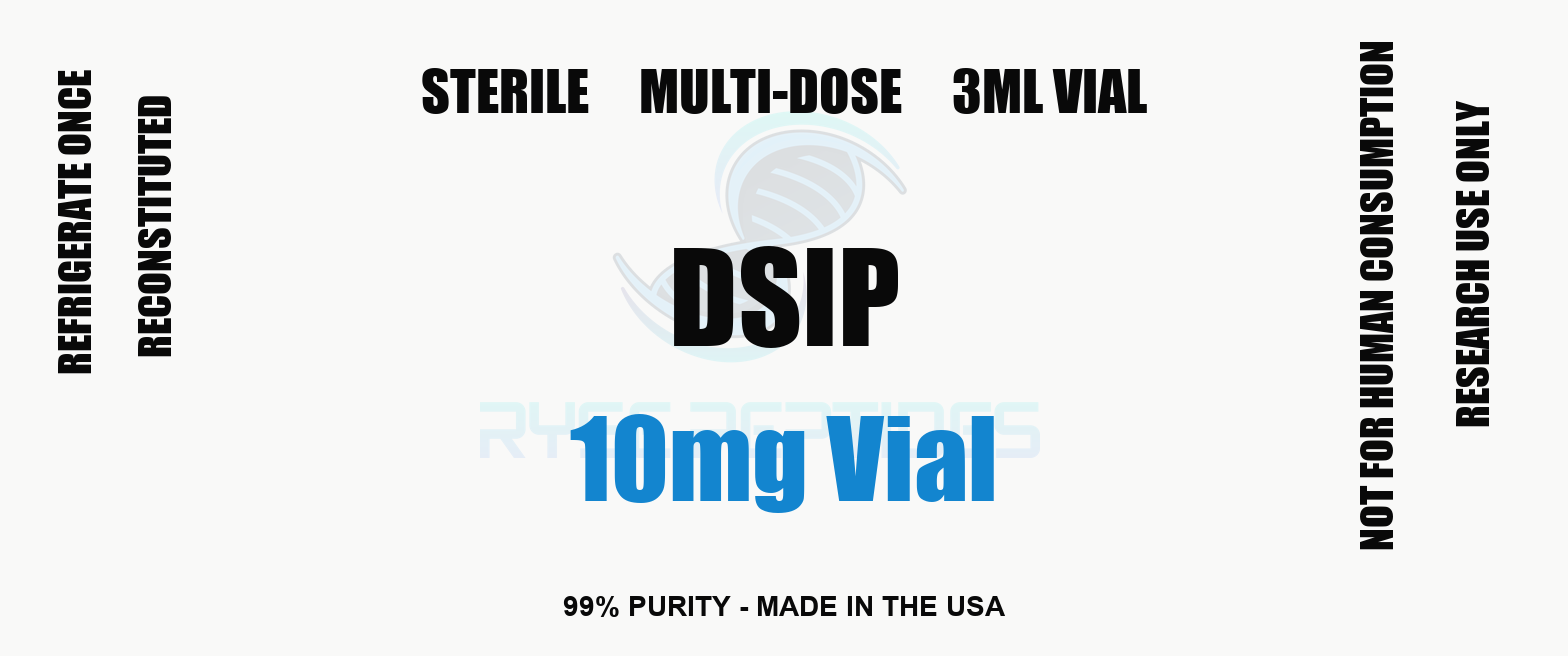 DSIP 10mg Vial research compound label - Ryse Peptides