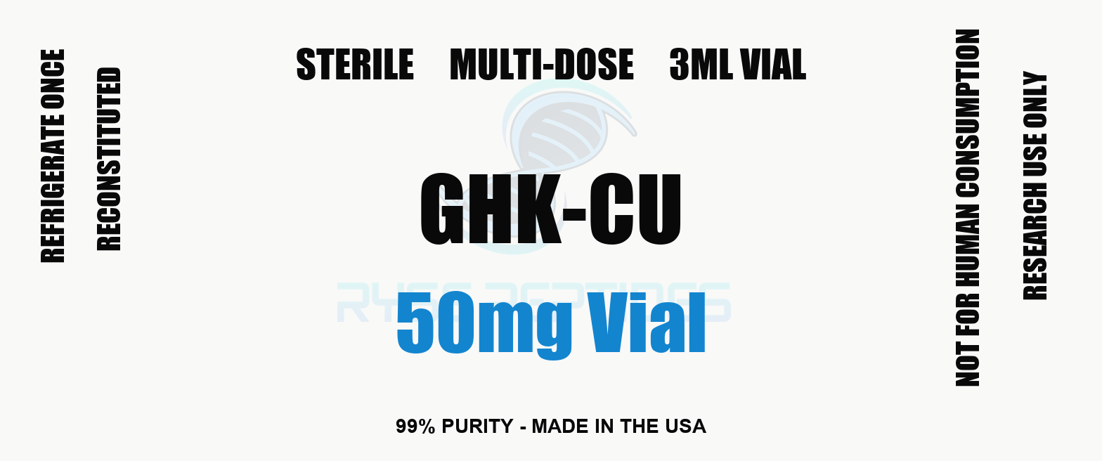 GHK-Cu 50mg Vial research compound label - Ryse Peptides