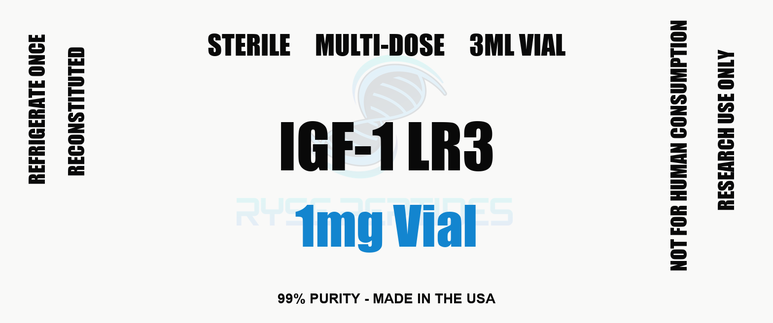 IGF-1 LR3 1mg Vial research compound label - Ryse Peptides