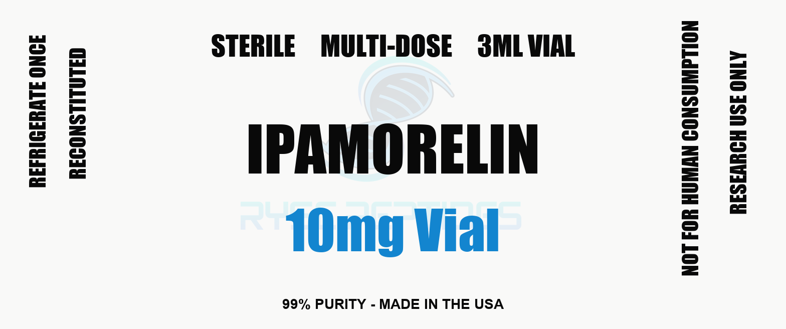 Ipamorelin 10mg Vial research compound label - Ryse Peptides