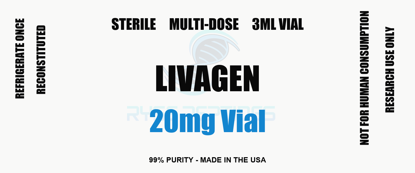 Livagen 20mg Vial research compound label - Ryse Peptides