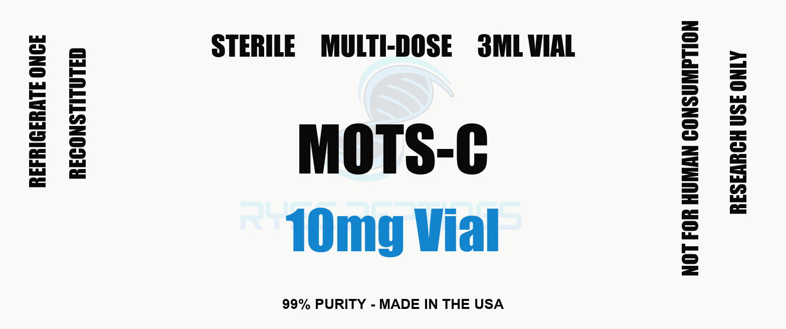 MOTS-C 10mg Vial research compound label - Ryse Peptides