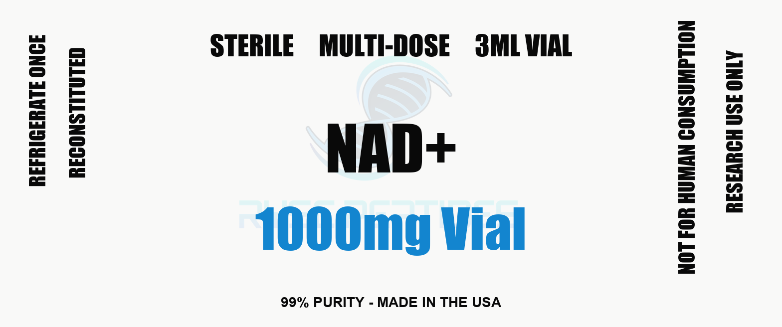 NAD+ 1000mg Vial research compound label - Ryse Peptides