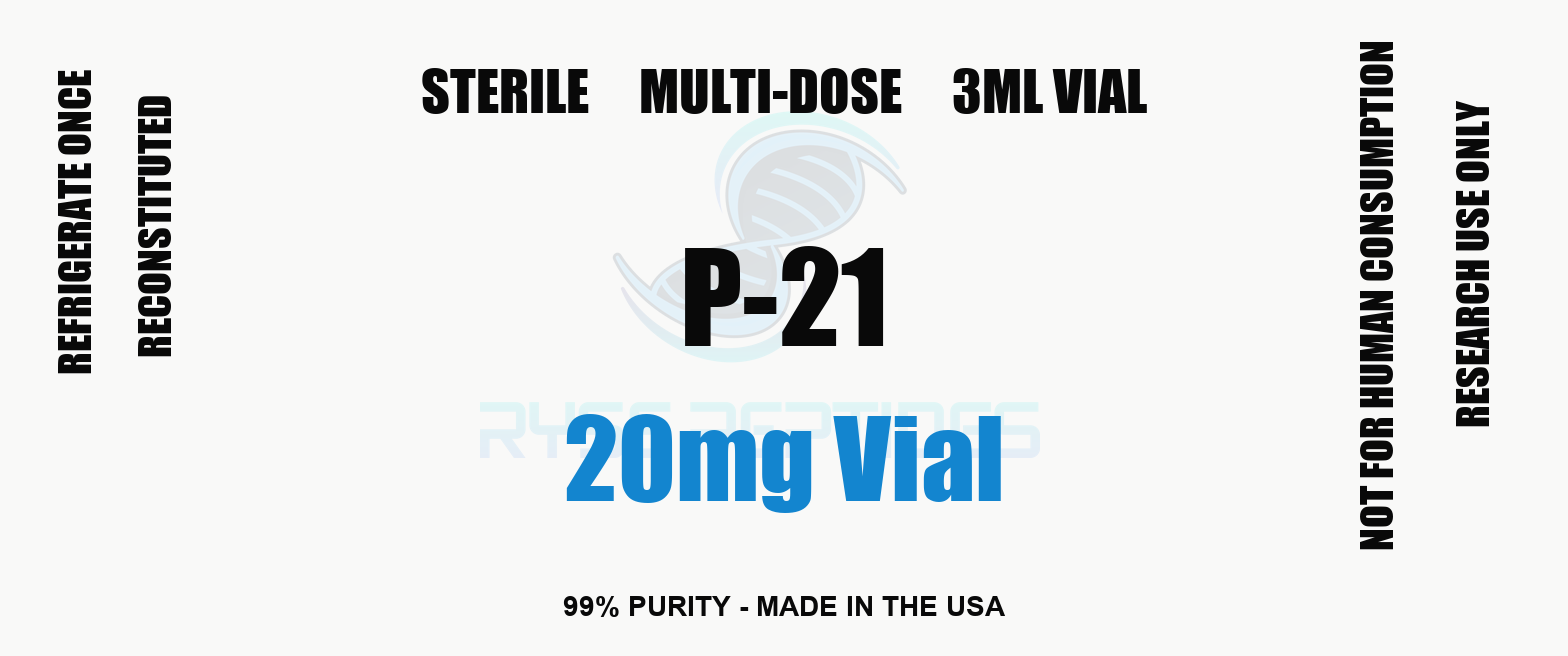 P-21 20mg Vial research compound label - Ryse Peptides