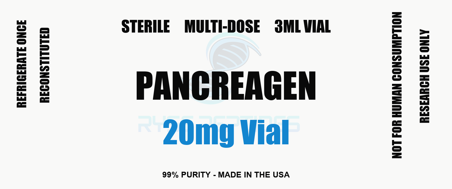 Pancreagen 20mg Vial research compound label - Ryse Peptides