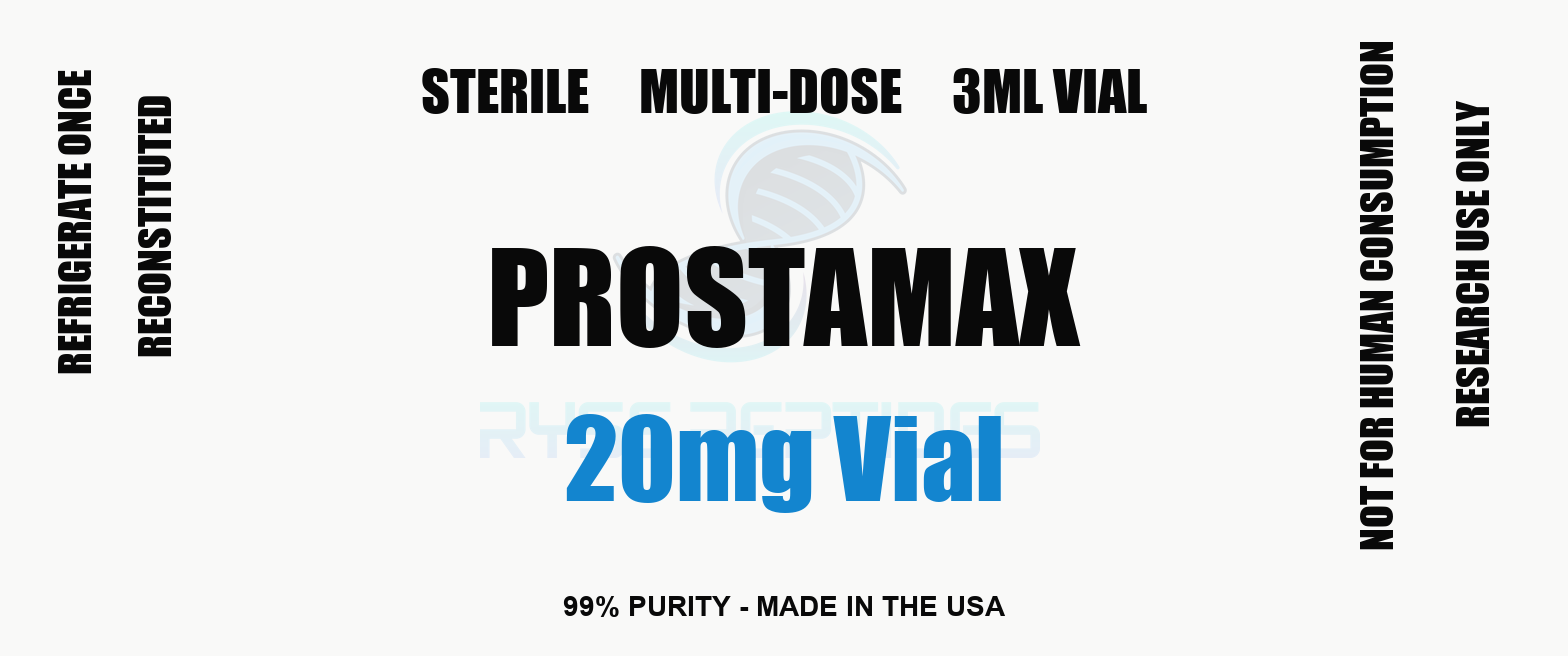Prostamax 20mg Vial research compound label - Ryse Peptides