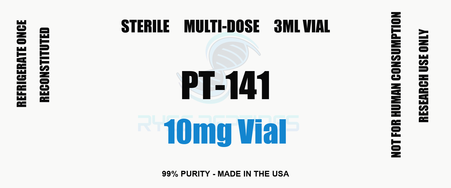 PT-141 10mg Vial research compound label - Ryse Peptides