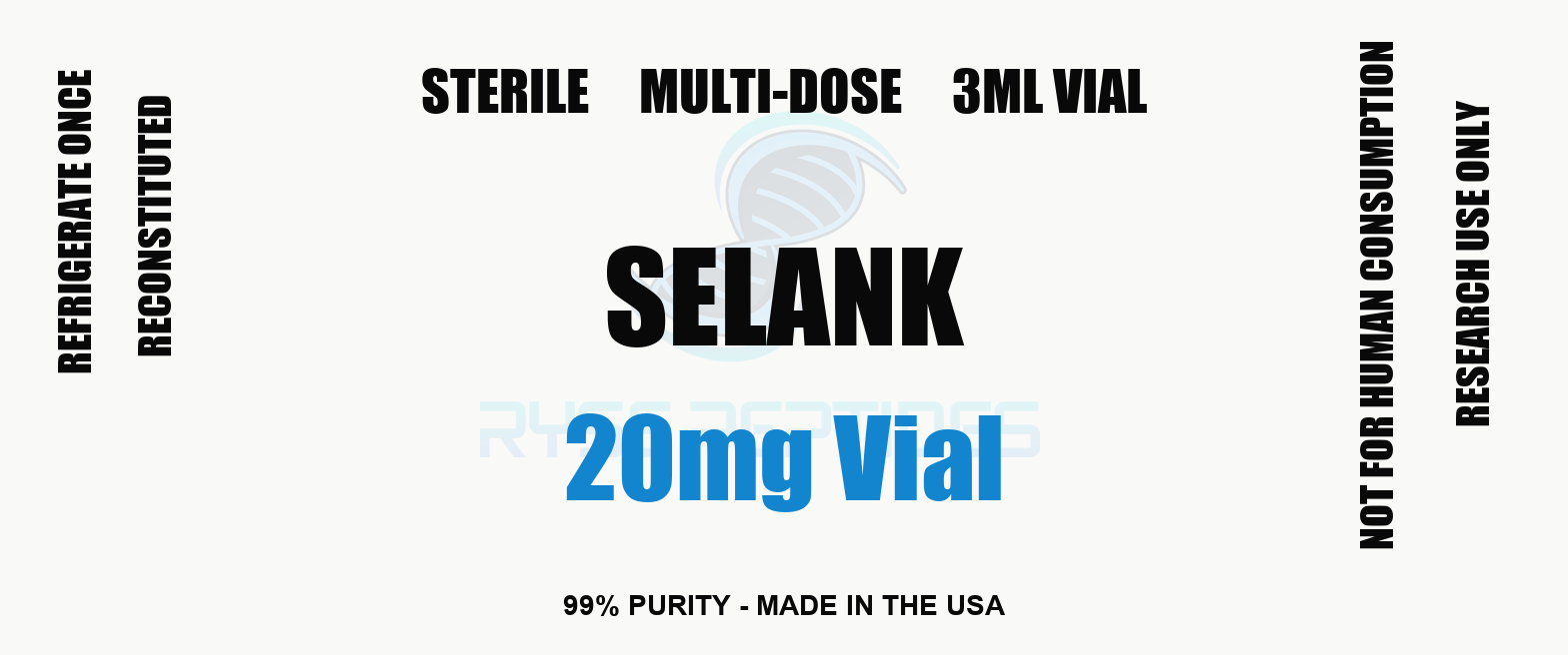 Selank 20mg Vial research compound label - Ryse Peptides