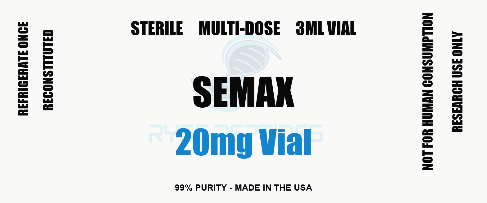 Semax 20mg Vial research compound label - Ryse Peptides