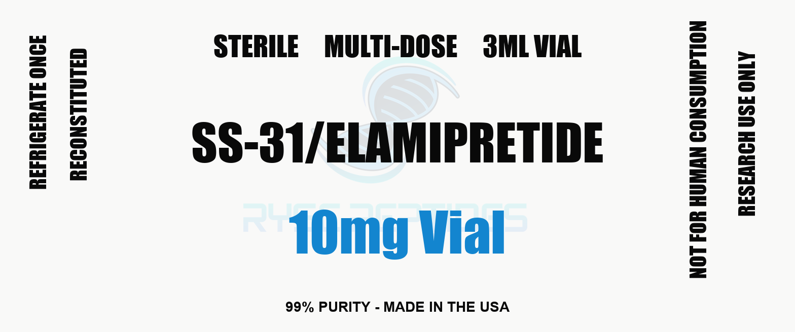 SS-31/Elamipretide 10mg Vial research compound label - Ryse Peptides
