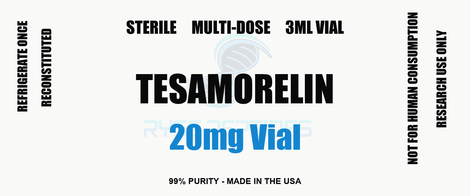 Tesamorelin 20mg Vial research compound label - Ryse Peptides