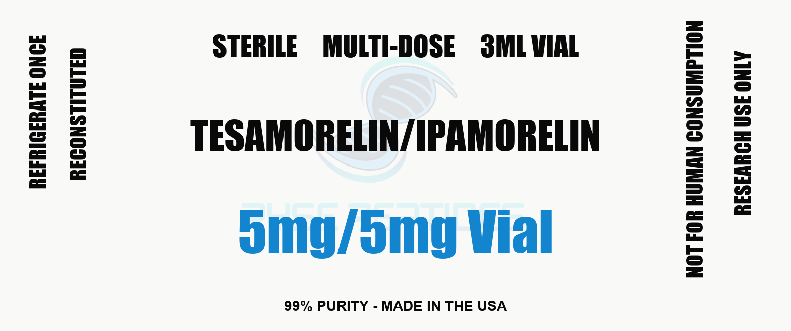 Tesamorelin/Ipamorelin 5mg / 5mg Vial research compound label - Ryse Peptides