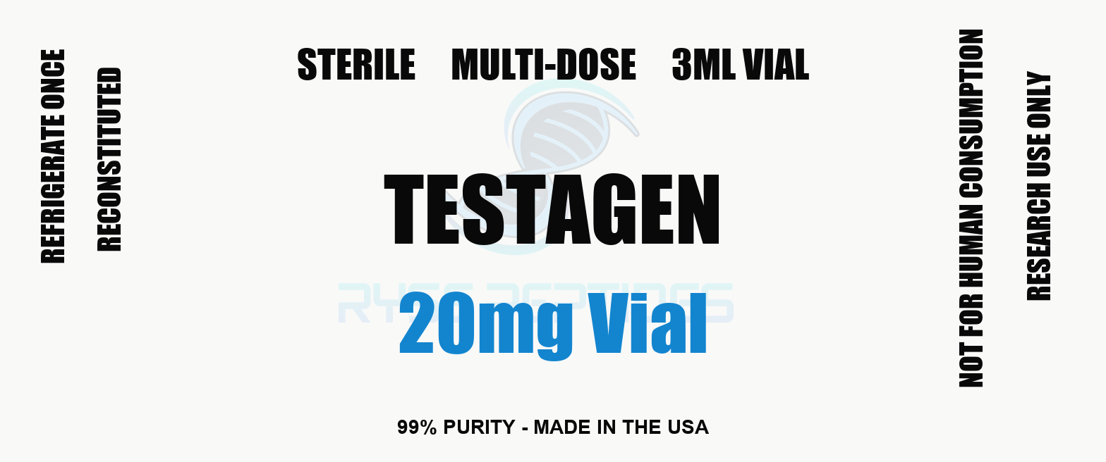 Testagen 20mg Vial research compound label - Ryse Peptides
