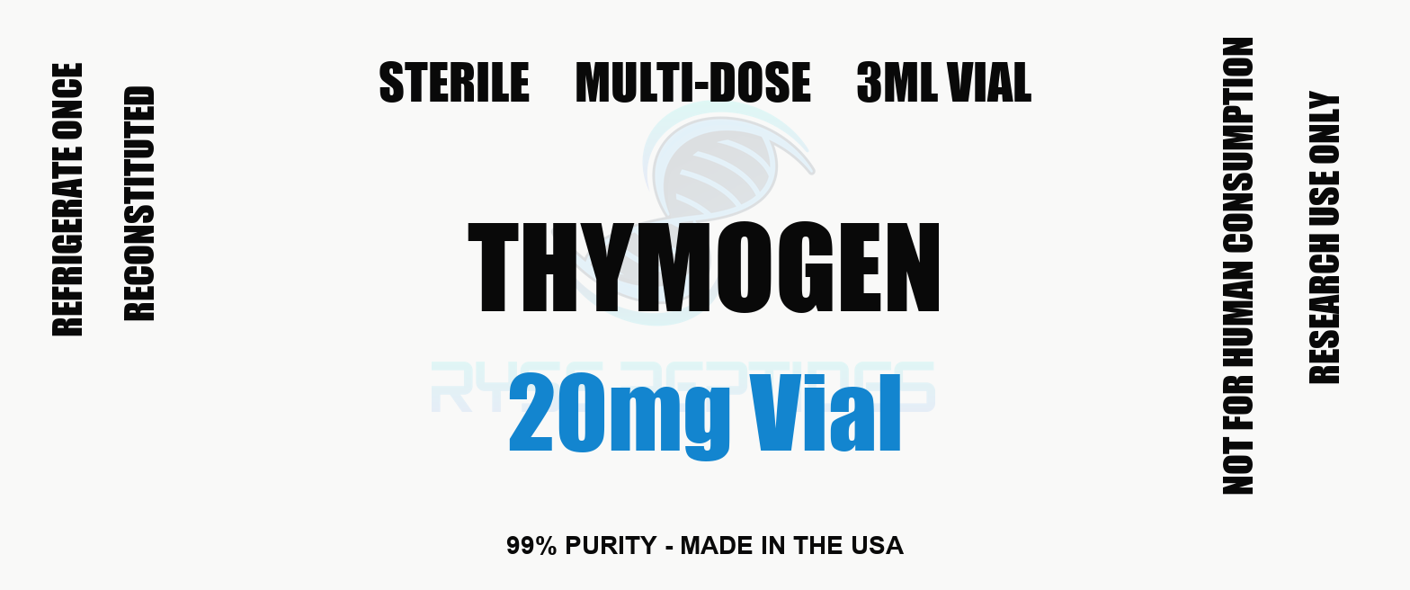 Thymogen 20mg Vial research compound label - Ryse Peptides