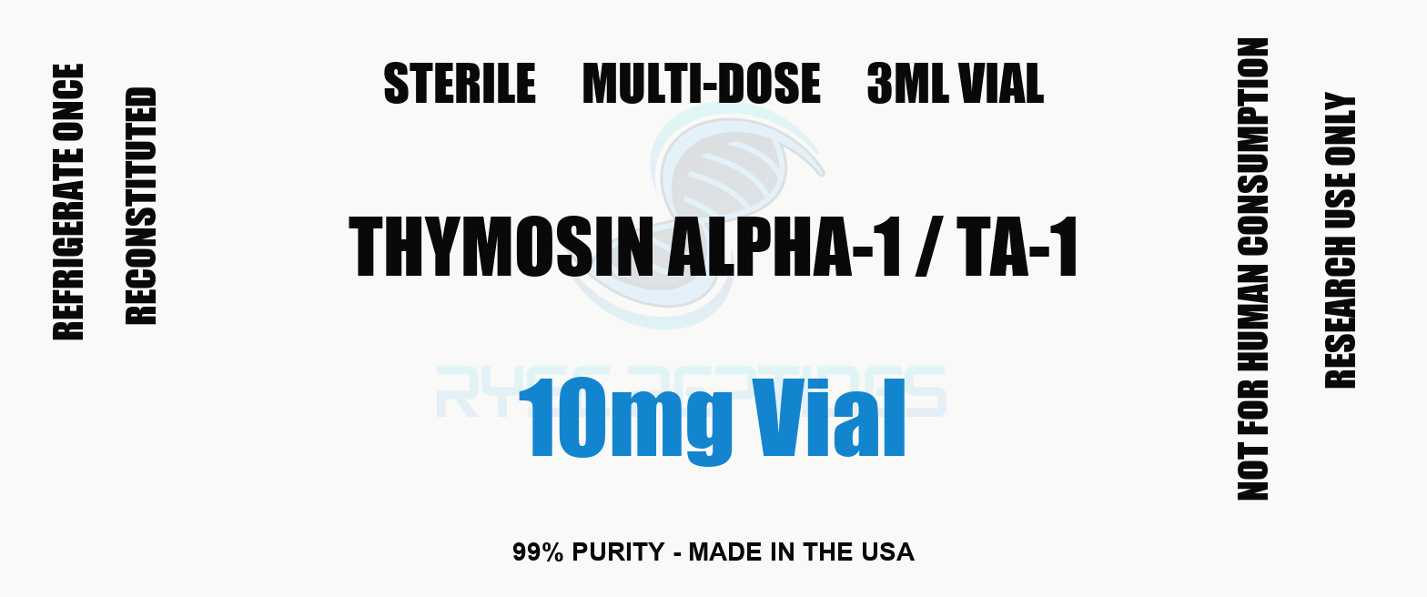 Thymosin Alpha-1 / TA-1 10mg Vial research compound label - Ryse Peptides