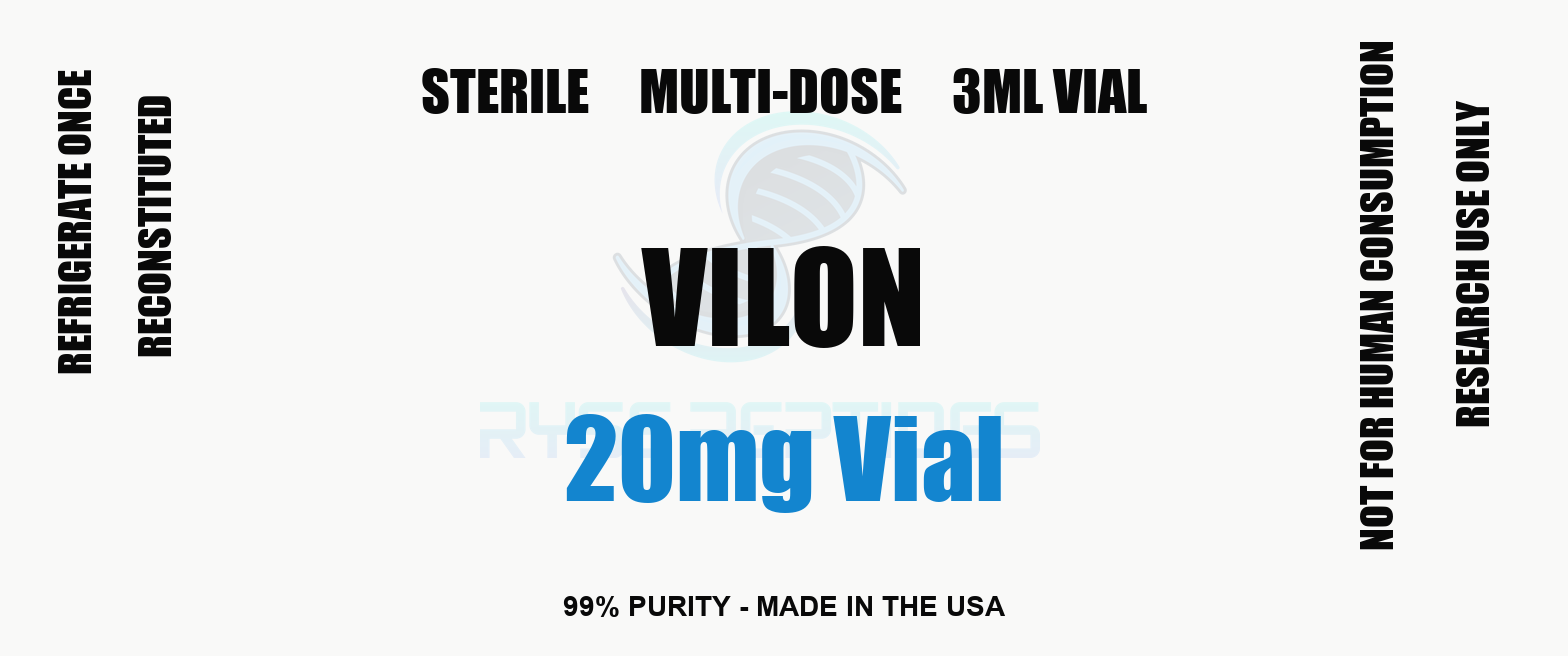 Vilon 20mg Vial research compound label - Ryse Peptides