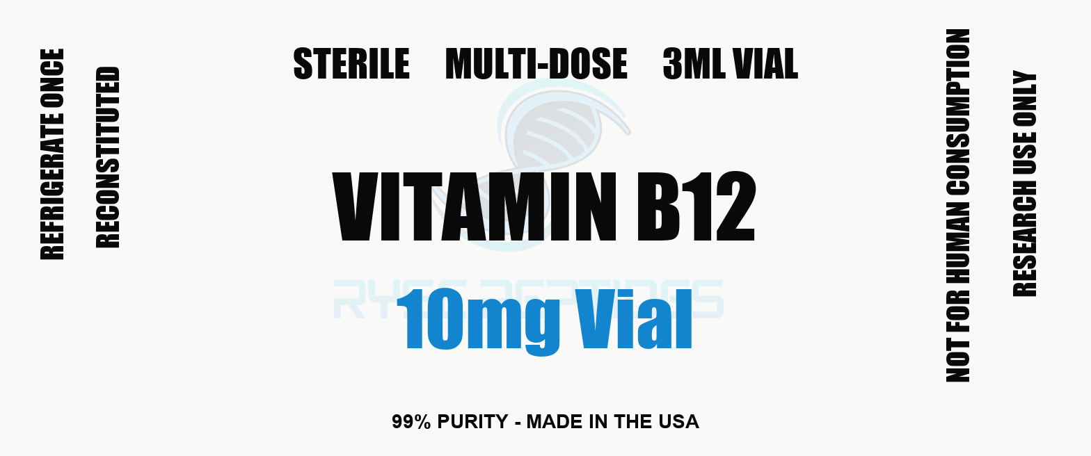 Vitamin B12 10mg Vial research compound label - Ryse Peptides